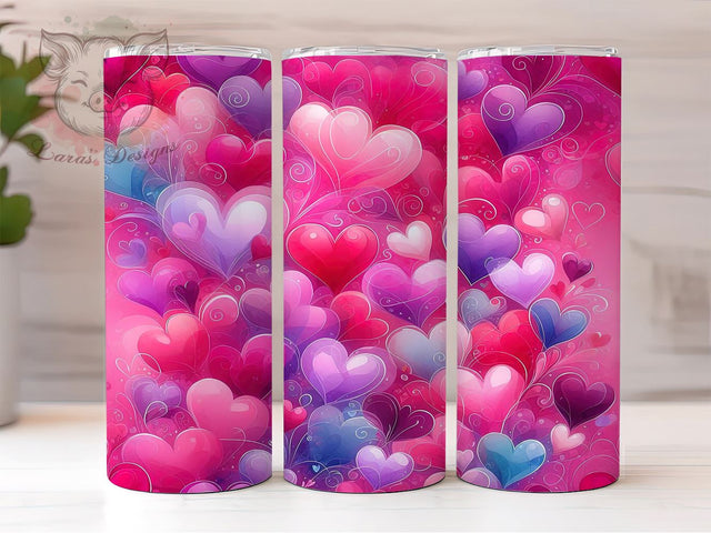 Valentine Tumbler, Hearts Background, Purple Pattern, 20oz Tumbler Wrap, PNG Sublimation, Love Gifts, Seamless Design Sublimation Lara' s Designs 