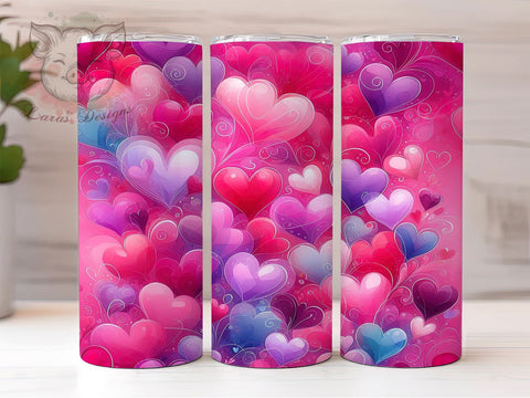 Valentine Tumbler, Hearts Background, Purple Pattern, 20oz Tumbler Wrap, PNG Sublimation, Love Gifts, Seamless Design Sublimation Lara' s Designs 