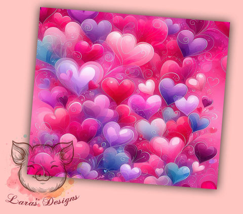 Valentine Tumbler, Hearts Background, Purple Pattern, 20oz Tumbler Wrap, PNG Sublimation, Love Gifts, Seamless Design Sublimation Lara' s Designs 