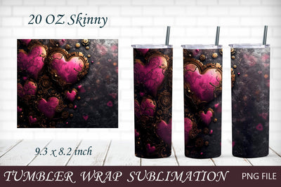 Valentine tumbler wrap with steampunk hearts, 20 oz skinny Sublimation AnastasiyaArtDesign 