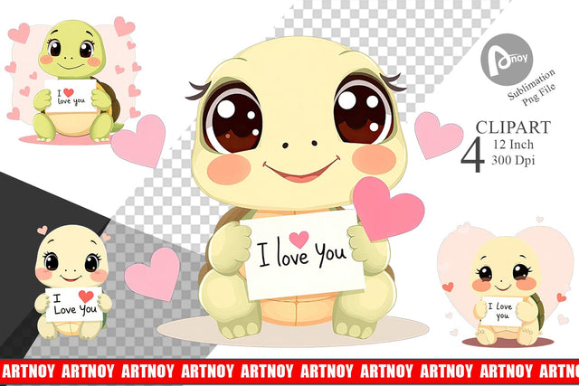 Valentine Turtle Cartoon Clipart Sublimation artnoy 