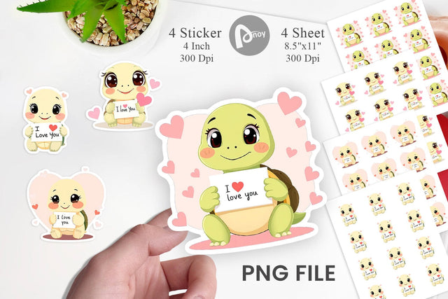 Valentine Turtle Cartoon Sticker Sublimation artnoy 