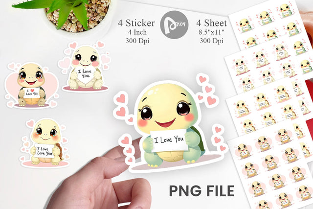 Valentine Turtle Cartoon Sticker Sublimation artnoy 