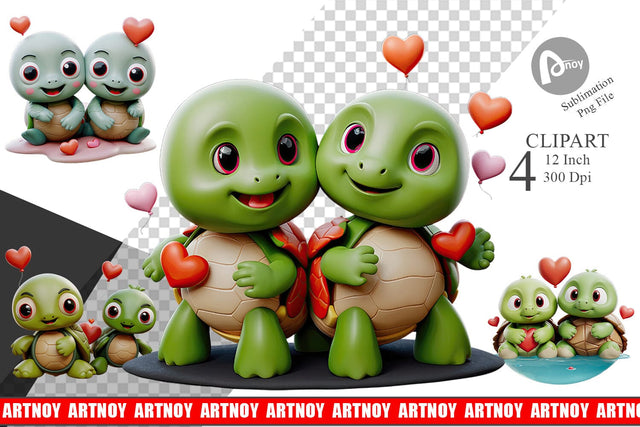 Valentine Turtle Clipart Sublimation artnoy 