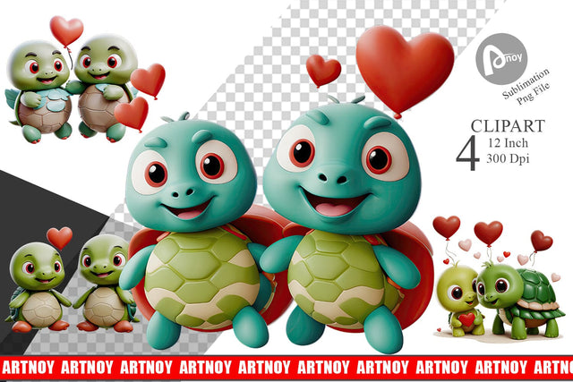 Valentine Turtle Clipart Sublimation artnoy 