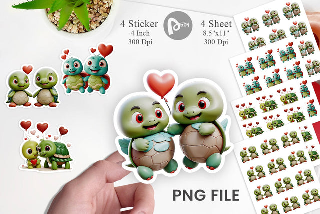Valentine Turtle Sticker Sublimation artnoy 