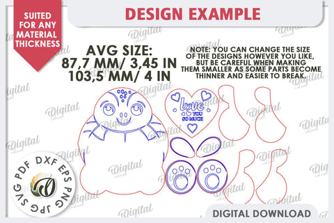 Valentine Turtle with Heart Laser Cut. Cute Animals SVG SVG Evgenyia Guschina 