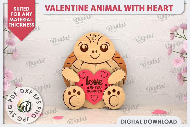 Valentine Turtle with Heart Laser Cut. Cute Animals SVG SVG Evgenyia Guschina 