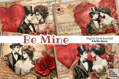 Valentine Vintage Couples Digital Junk Journal Double Pages Digital Pattern Fine Purple Elephant Creations 