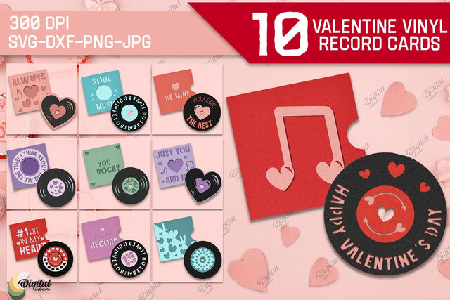 Valentine Vinyl Record Card Paper Cut Bundle. Gift Card SVG 3D Paper Evgenyia Guschina 