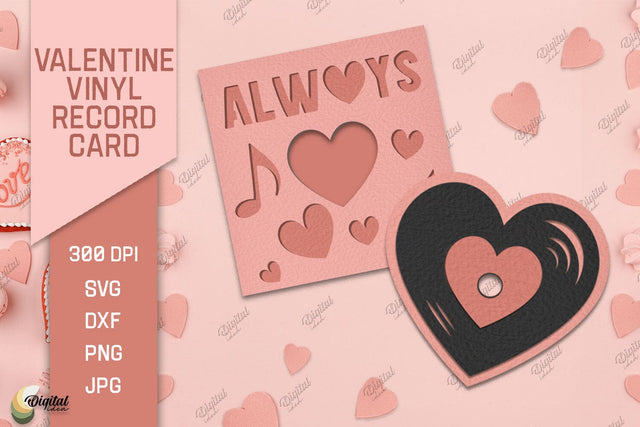 Valentine Vinyl Record Card Paper Cut. Gift Card SVG 3D Paper Evgenyia Guschina 