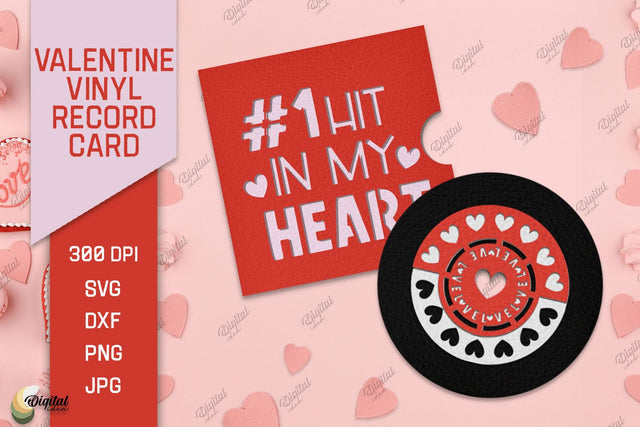 Valentine Vinyl Record Card Paper Cut. Gift Card SVG 3D Paper Evgenyia Guschina 