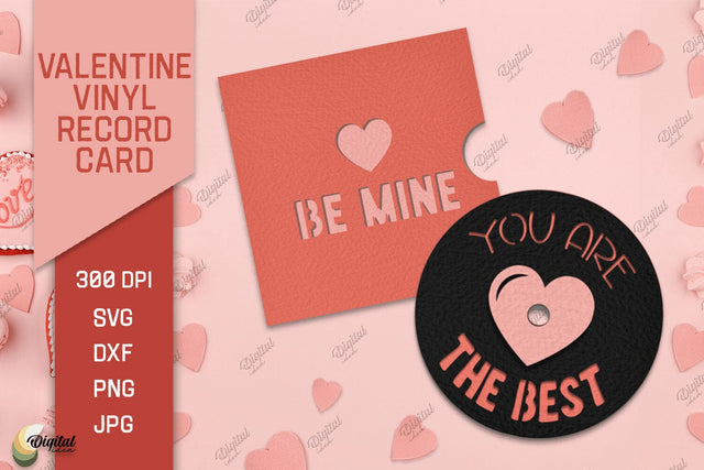Valentine Vinyl Record Card Paper Cut. Gift Card SVG 3D Paper Evgenyia Guschina 