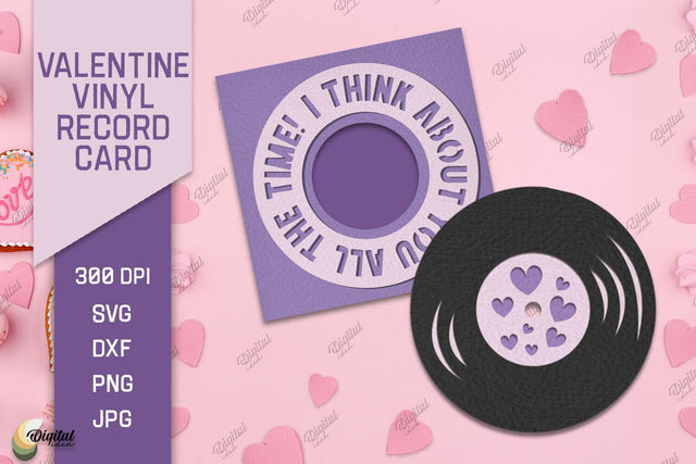 Valentine Vinyl Record Card Paper Cut. Gift Card SVG 3D Paper Evgenyia Guschina 