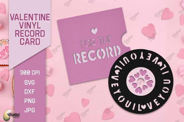 Valentine Vinyl Record Card Paper Cut. Gift Card SVG 3D Paper Evgenyia Guschina 