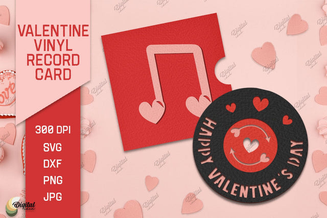 Valentine Vinyl Record Card Paper Cut. Gift Card SVG 3D Paper Evgenyia Guschina 