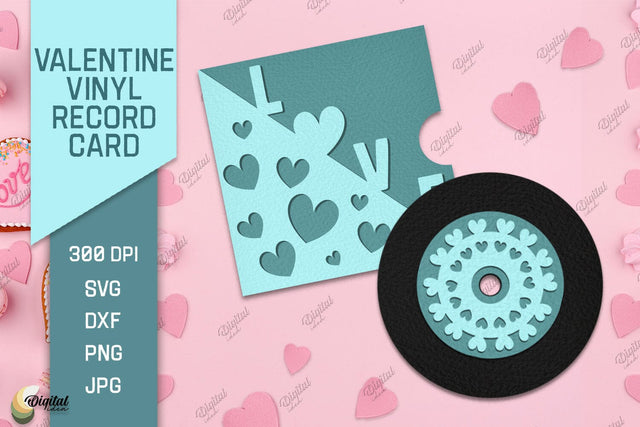 Valentine Vinyl Record Card Paper Cut. Gift Card SVG 3D Paper Evgenyia Guschina 