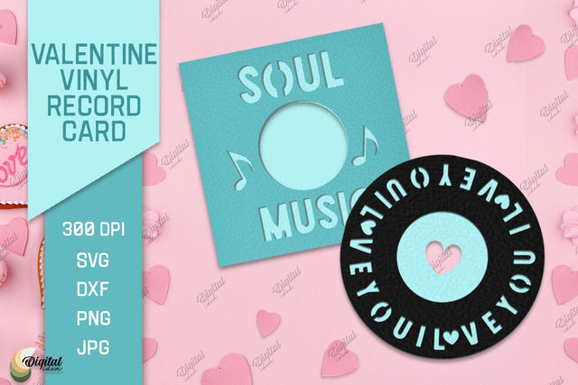 Valentine Vinyl Record Card Paper Cut. Gift Card SVG 3D Paper Evgenyia Guschina 