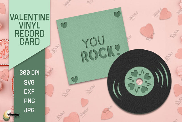Valentine Vinyl Record Card Paper Cut. Gift Card SVG 3D Paper Evgenyia Guschina 