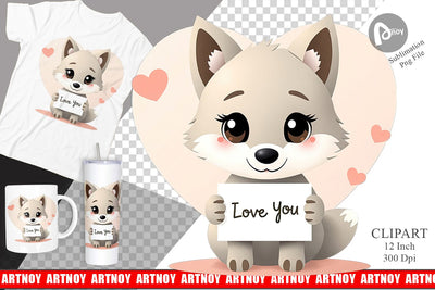 Valentine Wolf Cartoon Clipart Sublimation artnoy 