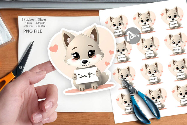 Valentine Wolf Cartoon Sticker Sublimation artnoy 