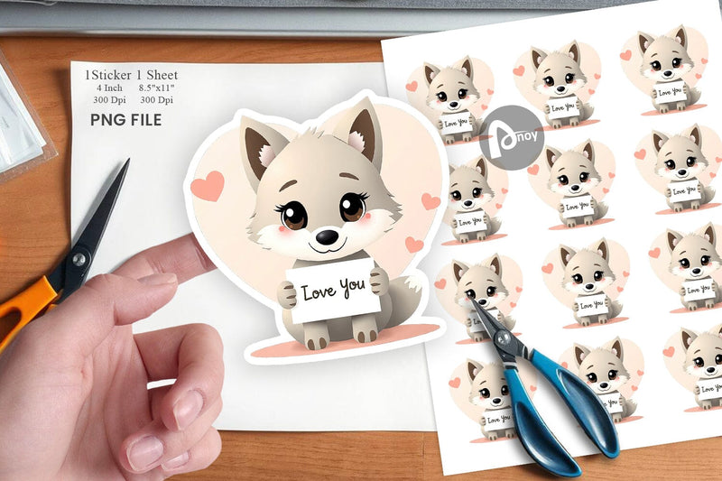 Valentine Wolf Cartoon Sticker Sublimation artnoy 