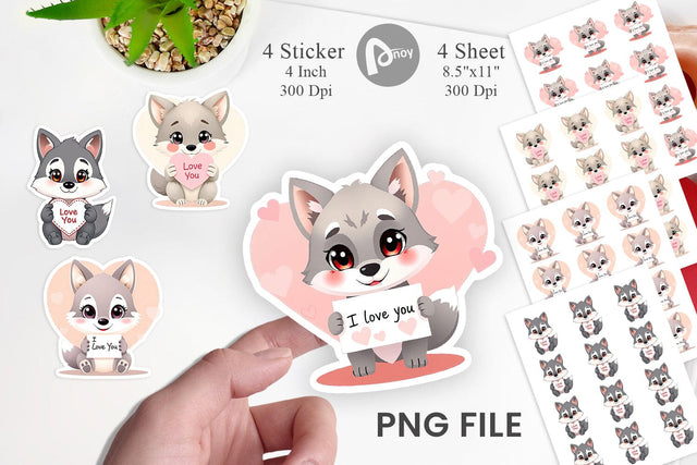Valentine Wolf Cartoon Sticker Sublimation artnoy 
