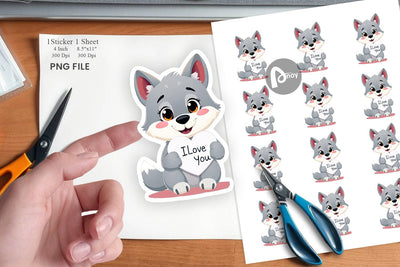 Valentine Wolf Cartoon Sticker Sublimation artnoy 