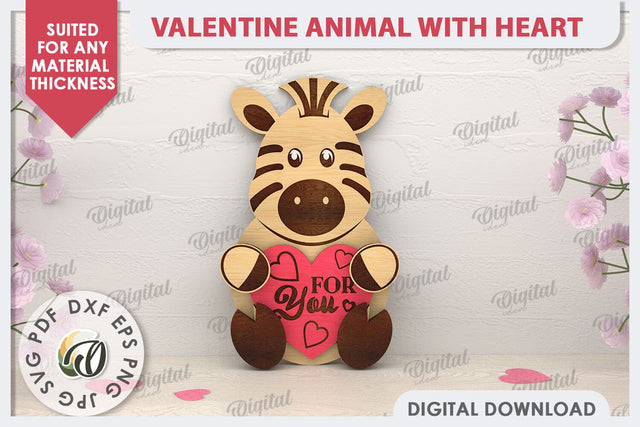 Valentine Zebra with Heart Laser Cut. Cute Animals SVG SVG Evgenyia Guschina 