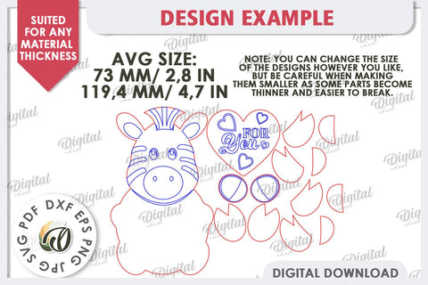 Valentine Zebra with Heart Laser Cut. Cute Animals SVG SVG Evgenyia Guschina 