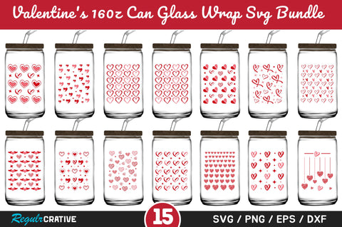 Valentines 16 oz Can Glass Wrap SVG Bundle SVG Regulrcrative 