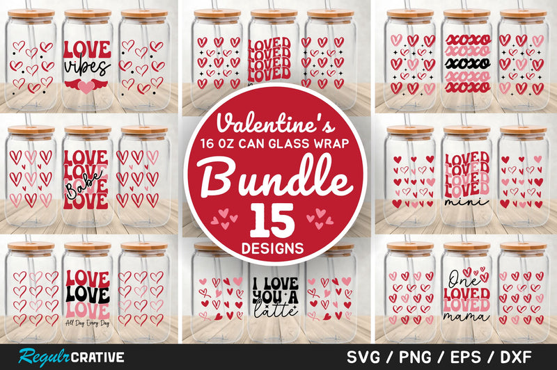 Valentines 16 oz Can Glass Wrap SVG Bundle SVG Regulrcrative 