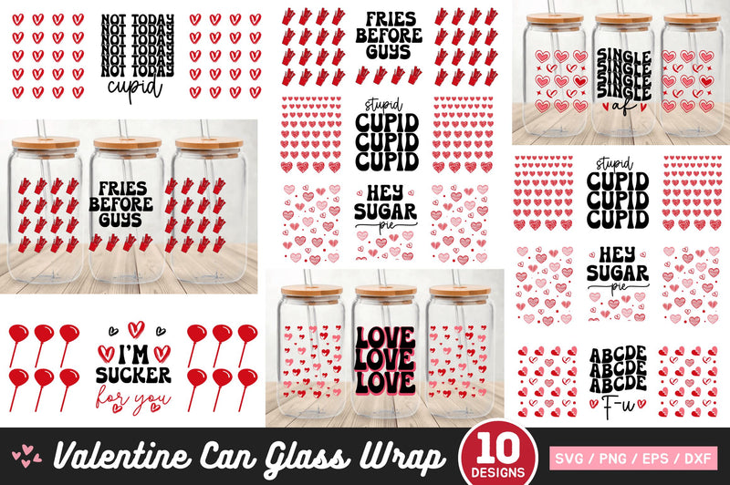 Valentines 16 oz Can Glass Wrap SVG Bundle SVG Regulrcrative 