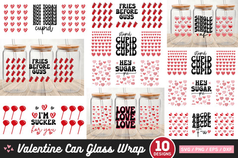 Valentines 16 oz Can Glass Wrap SVG Bundle SVG Regulrcrative 