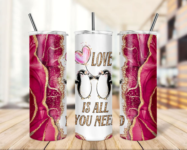 Valentines 20 oz Skinny Tumbler Sublimation Design, Valentine Penguins Milkyway Tumbler Wrap Png Digital Download Sublimation TrendingDesign 