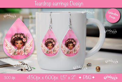 Valentine’s Angel Art Earrings – Watercolor Teardrop Sublimation Sublimation Createya Design 