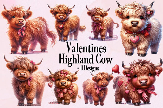 Valentines Baby Highland Cow Clipart Bundle ,Illustrator ,Quotes and Sayings,Food & Drink,On Sale, Print & Cut Sublimation Newmockups 
