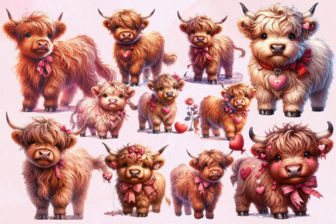 Valentines Baby Highland Cow Clipart Bundle ,Illustrator ,Quotes and Sayings,Food & Drink,On Sale, Print & Cut Sublimation Newmockups 