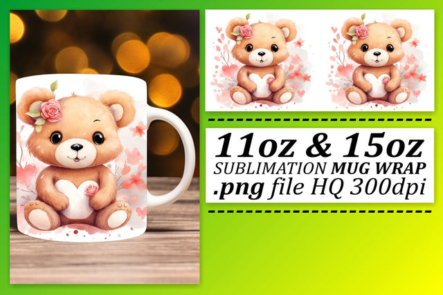 Valentines Bear Embrace: Watercolor Mug - 11oz & 15oz Sublimation afrosvg 