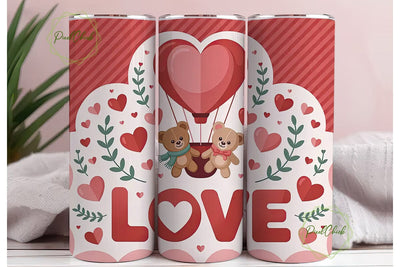 Valentine's Bear Hot Air Balloon Tumbler Sublimation PixelChick 