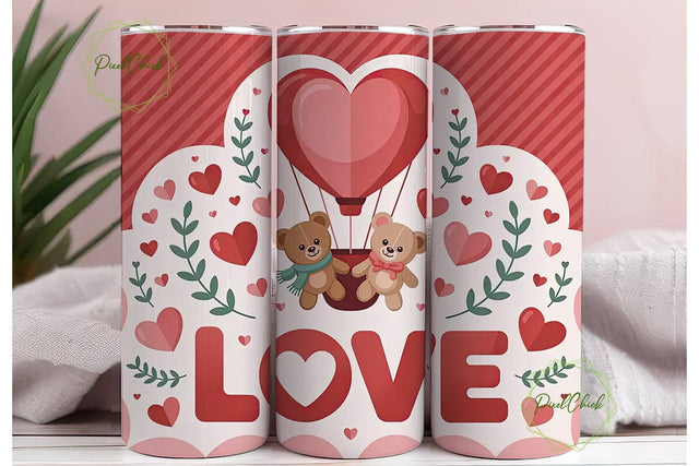 Valentine's Bear Hot Air Balloon Tumbler Sublimation PixelChick 