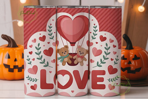 Valentine's Bear Hot Air Balloon Tumbler Sublimation PixelChick 