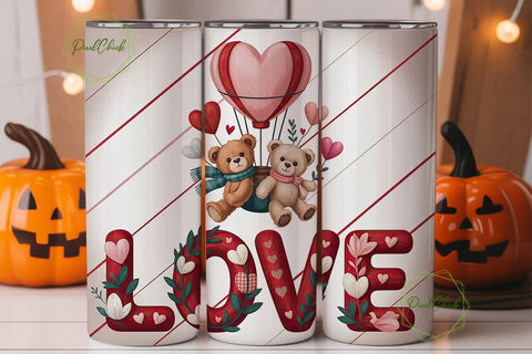 Valentine's Bear Hot Air Balloon Tumbler Sublimation PixelChick 
