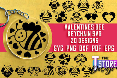 Valentines Bee Keychain Bundle | Love Design | Valentine’s Day | Romantic Gift Idea | SVG Files SVG The T Store Design 