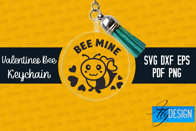 Valentine's Bee Keychain SVG | Valentine's Day SVG | SVG File SVG Fly Design 