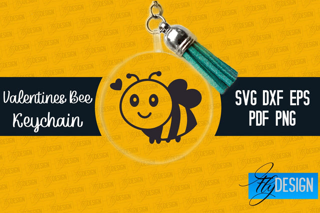 Valentine's Bee Keychain SVG | Valentine's Day SVG | SVG File SVG Fly Design 