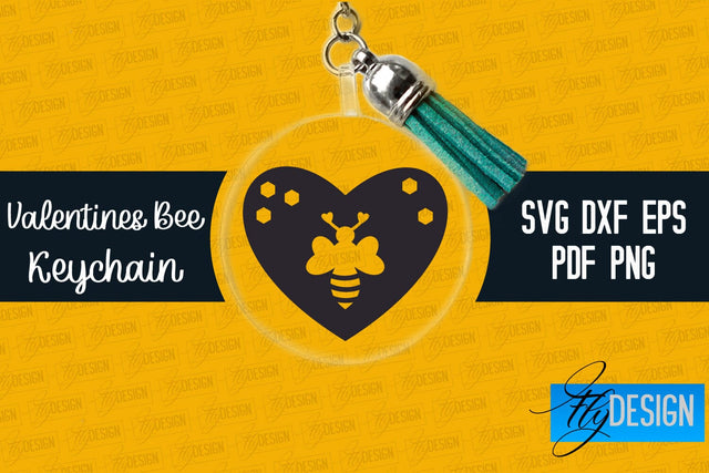 Valentine's Bee Keychain SVG | Valentine's Day SVG | SVG File SVG Fly Design 