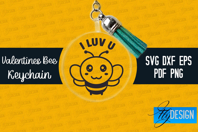 Valentine's Bee Keychain SVG | Valentine's Day SVG | SVG File SVG Fly Design 