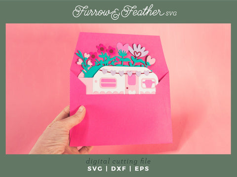 Valentine's Camper Card - Valentine's Day Card SVG 3D Paper Furrow and Feather SVG 