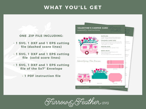 Valentine's Camper Card - Valentine's Day Card SVG 3D Paper Furrow and Feather SVG 